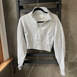Aerie Light Gray Quarter-Zip Sweatshirt